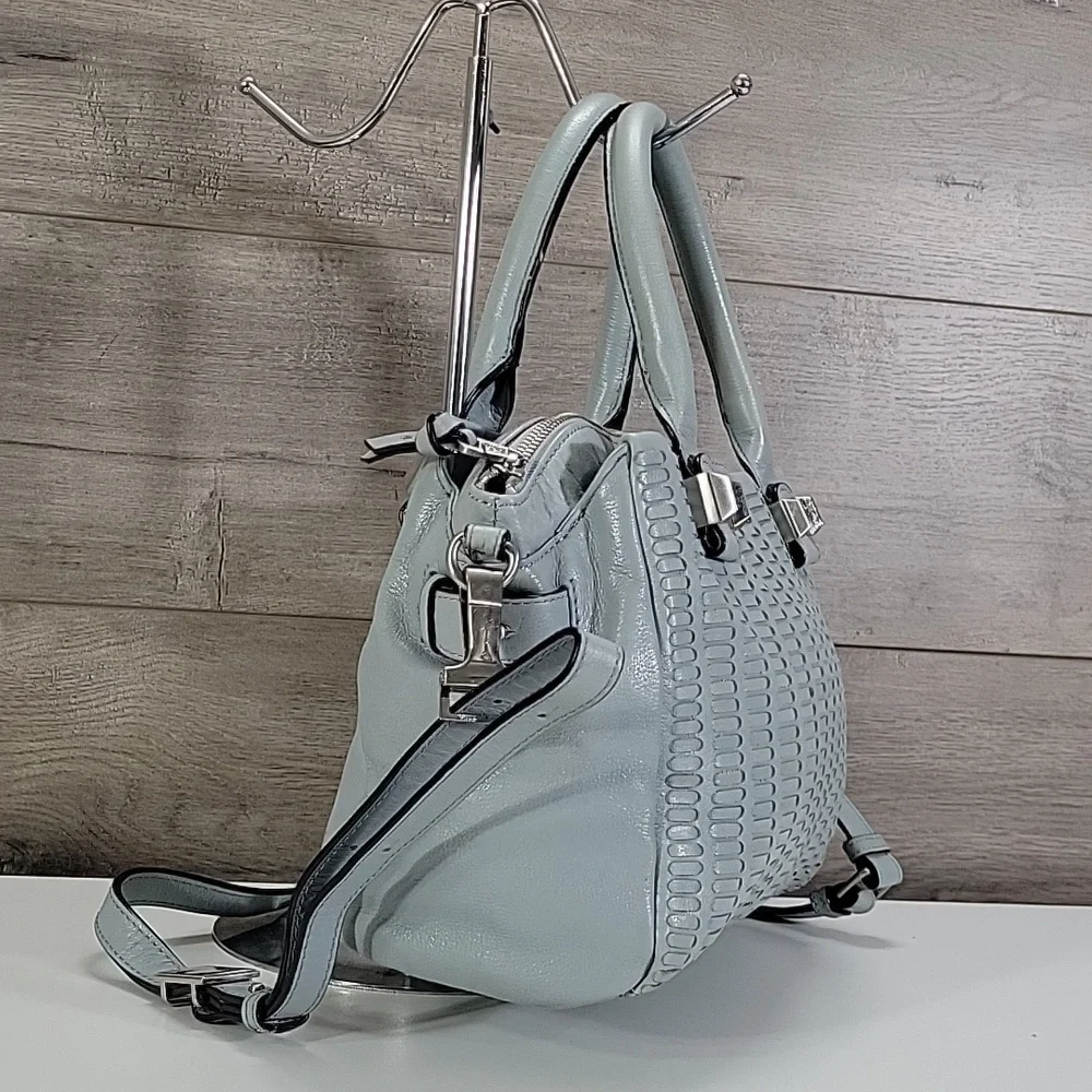 Elliott Lucca Light Blue Woven Leather Satchel Crossbody Bag
